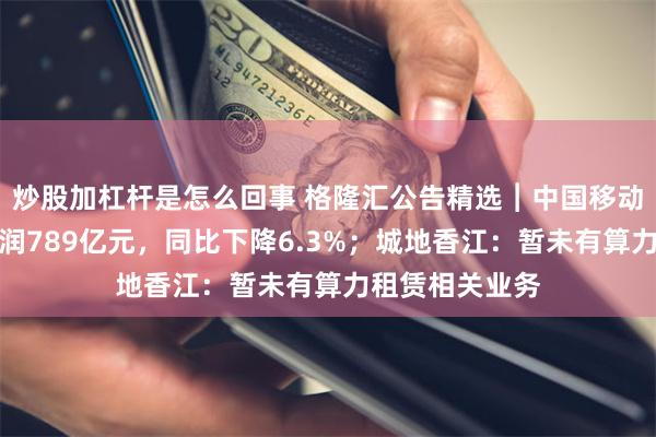 炒股加杠杆是怎么回事 格隆汇公告精选︱中国移动：上半年净利润789亿元，同比下降6.3%；城地香江：暂未有算力租赁相关业务