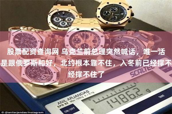 股票配资查询网 乌克兰前总理突然喊话,唯一活路竟是跟俄罗斯和好,北约根本靠不住,入冬前已经撑不住了
